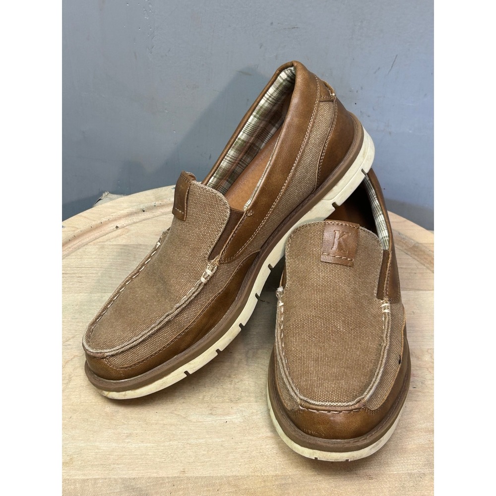 Kkyc Brown Canvas Faux Leather Slip On Loafers Moc Toe Shoes Mens ‎ 8 US 41 EU